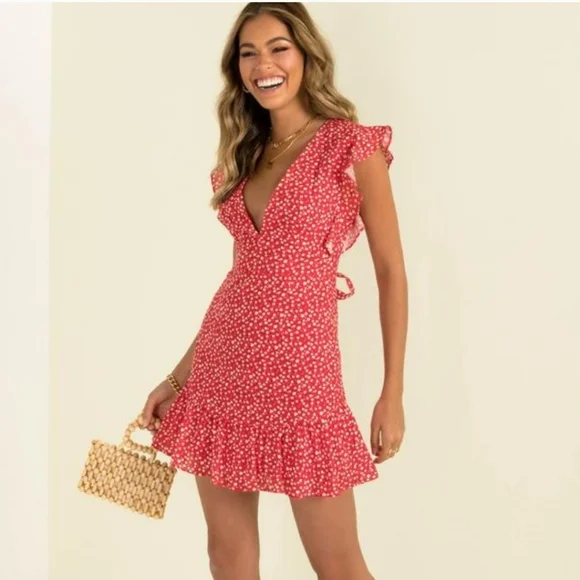 Red Floral Ruffle Dress - Picture 2 of 5